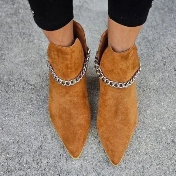 Women's Suede Tan Block Heel Chelsea Boots‎