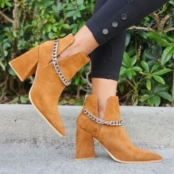 Women's Suede Tan Block Heel Chelsea Boots‎