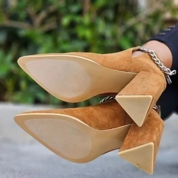 Women's Suede Tan Block Heel Chelsea Boots‎