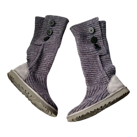 Women's Ugg Cardy Grey Knit Pullover Sweater Boots 7M