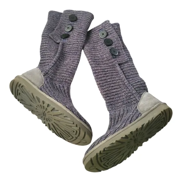Women's Ugg Cardy Grey Knit Pullover Sweater Boots 7M