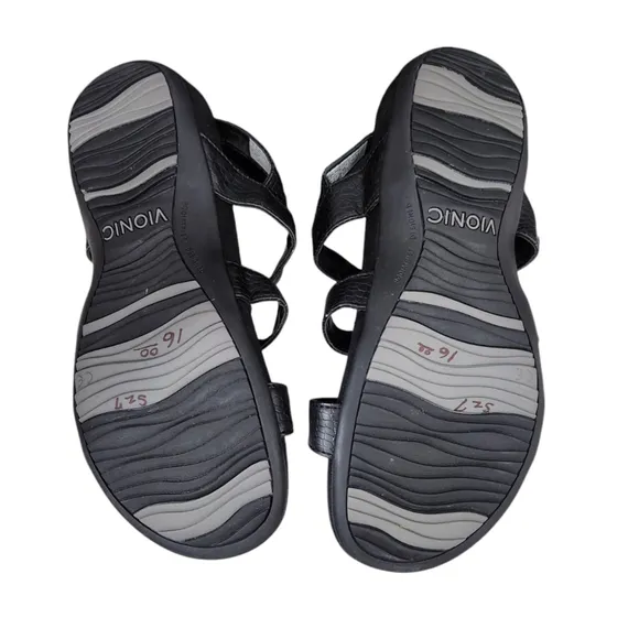 Women's Vionic Black Amber Sandals, Size 7, Arch Support, EUC