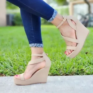 Women's Wedge High Heel Platform Nude Color