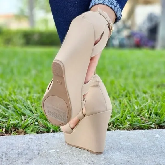Women's Wedge High Heel Platform Nude Color