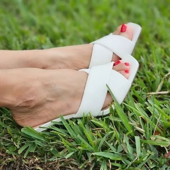 Women's White Bandage Square Toe Sandals Heels