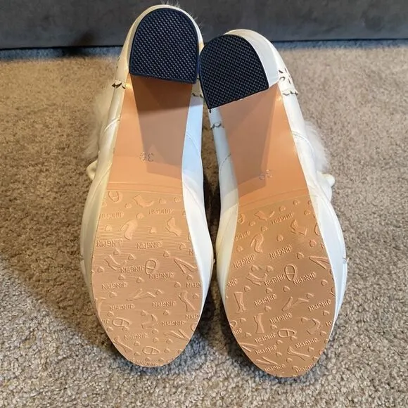 Women’s White Chunky High Heeled Boots Faux Fur Trim Size 39EU (8.5 US) NEW