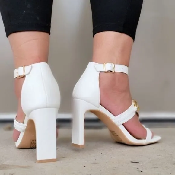 Women's White Gold Chain Chunky Heels