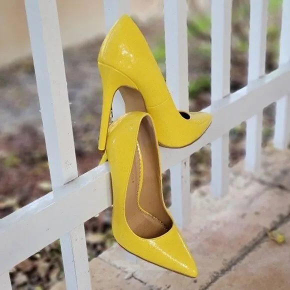 Women's Yellow Pointed Toe Stiletto Pumps High Heels