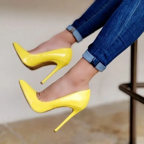 Women's Yellow Pointed Toe Stiletto Pumps High Heels