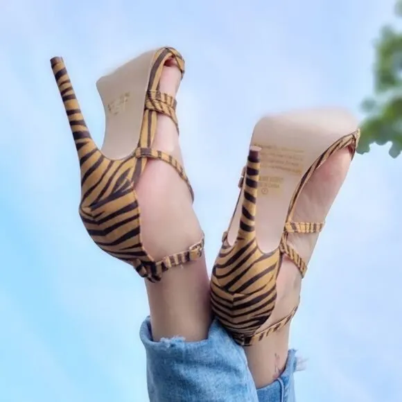 Women's Zebra Open Toe Ankle Strap  High Heel Dress Sandals