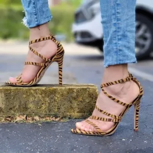 Women's Zebra Open Toe Ankle Strap  High Heel Dress Sandals