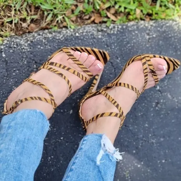 Women's Zebra Open Toe Ankle Strap  High Heel Dress Sandals