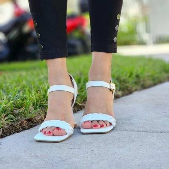 Women's Braided Single Band Ankle Strap Sandals White Color