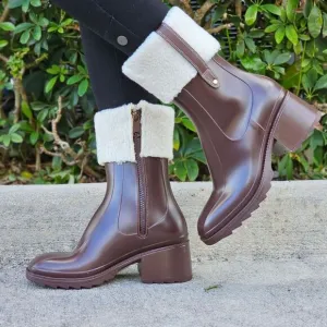 Women's Chunky Block Heel Ankle Boots Brown Color
