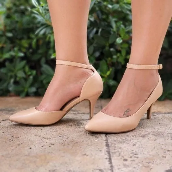 Women's Nude Ankle Closed Pointed Toe Stiletto Heel Pump