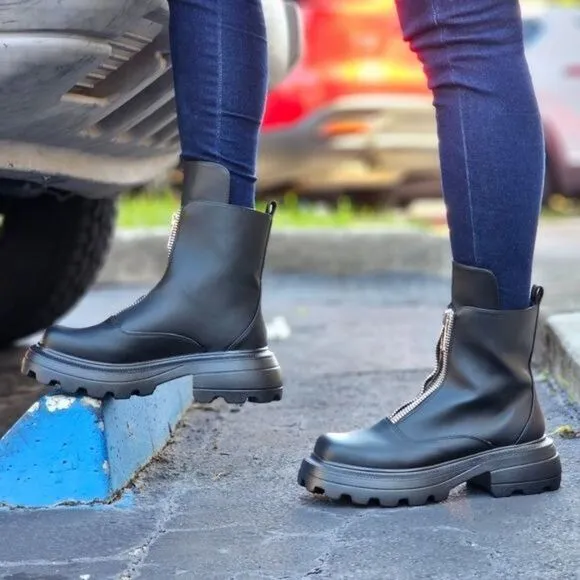 Womens Platform Combat Ankle Boots Black Color