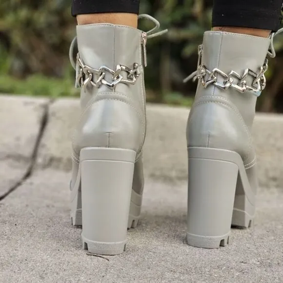 Women's Platform Heel Boots Chunky Ankle Lace Up Olive Color