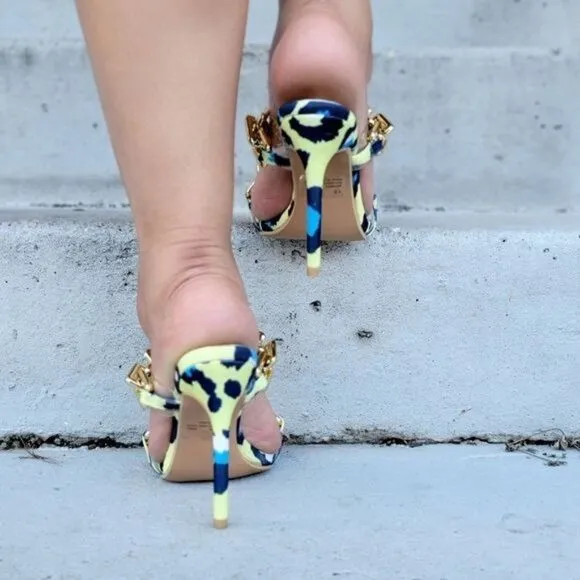 Women's Strappy Slip On High Heels Sandals Leopard Color