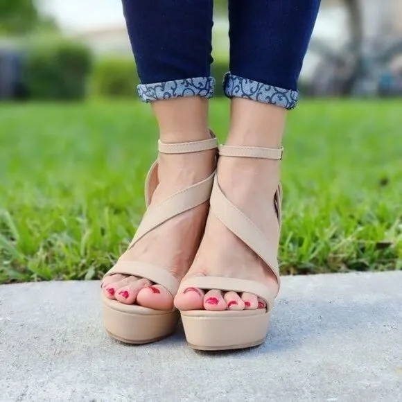 Women's Wedge High Heel Platform Nude Color