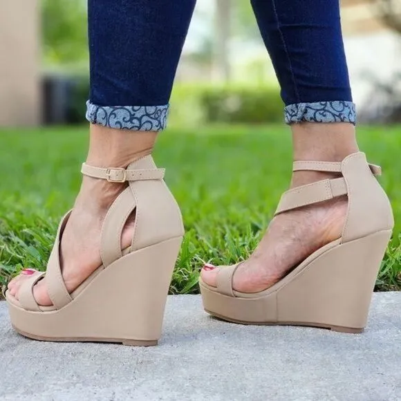 Women's Wedge High Heel Platform Nude Color