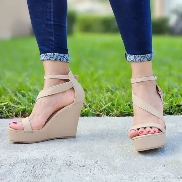 Women's Wedge High Heel Platform Nude Color