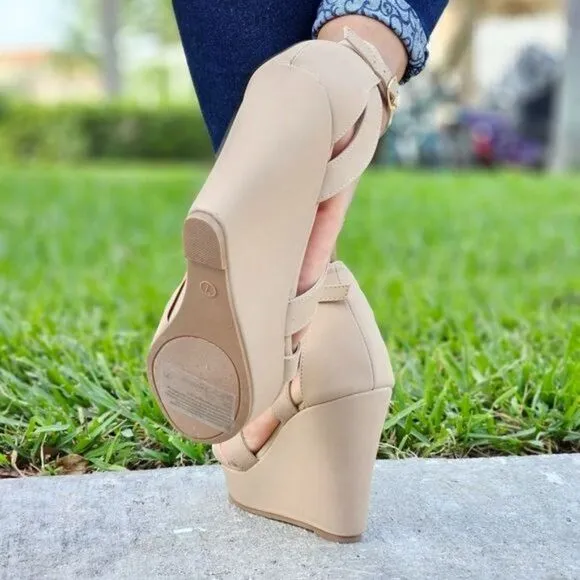 Women's Wedge High Heel Platform Nude Color