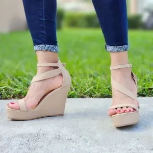 Women's Wedge High Heel Platform Nude Color
