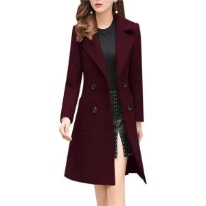 Wool Blend Over Coat Wine Red