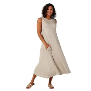 WynneLayers Minimal Patch Pocket Sleeveless Maxi Dress in Tan