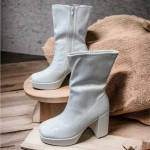 Y2K-Inspired Square Toe Platform Chunky Heel Boots (TS6)