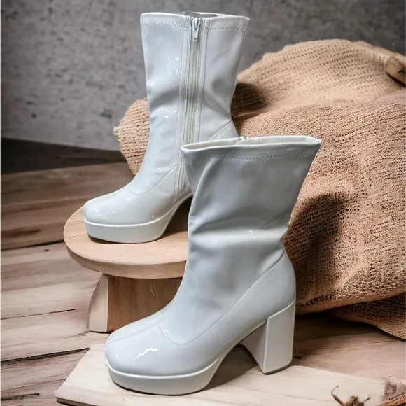 Y2K-Inspired Square Toe Platform Chunky Heel Boots (TS6)