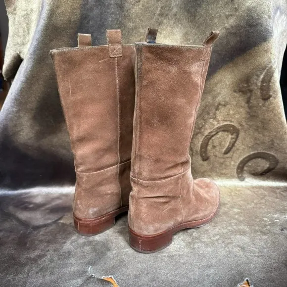 Y2k via spiga western grunge brown suede leather mid calf boots size 6.5