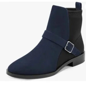 YDN Women Fashion Round Toe Slip On Stretch Ankle Booties Chic Blue Black Shoes