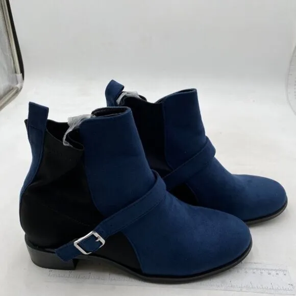 YDN Women Fashion Round Toe Slip On Stretch Ankle Booties Chic Blue Black Shoes