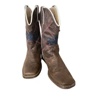 YeeHaw Roper Kids Cowboy Boots NWOT Brown Blue Bucking Horse Red CC Youth 3