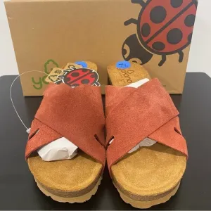YOKONO Women’s Canela Suede Cross Band Padded Wedge Sandals Brick Size 7.5
