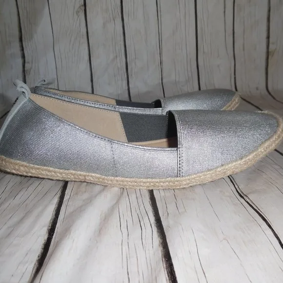 Yosi Samra Liv Espadrille Silver Foldable Casual Flats Glimmer Slip on Shoes 10