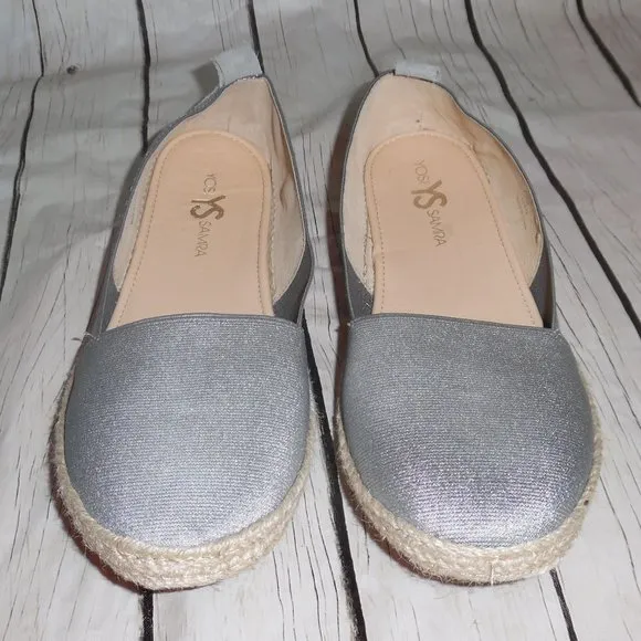 Yosi Samra Liv Espadrille Silver Foldable Casual Flats Glimmer Slip on Shoes 10