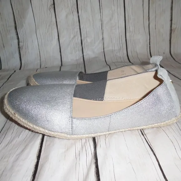 Yosi Samra Liv Espadrille Silver Foldable Casual Flats Glimmer Slip on Shoes 10