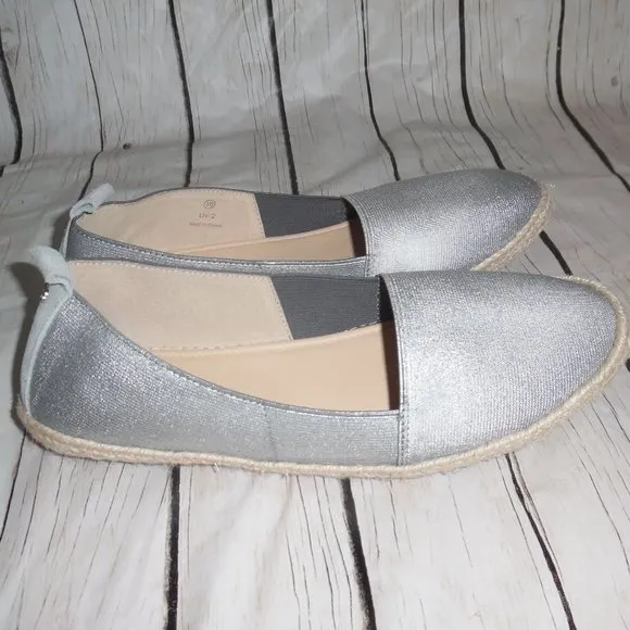 Yosi Samra Liv Espadrille Silver Foldable Casual Flats Glimmer Slip on Shoes 10