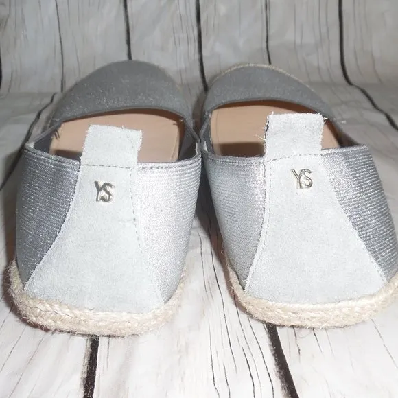 Yosi Samra Liv Espadrille Silver Foldable Casual Flats Glimmer Slip on Shoes 10