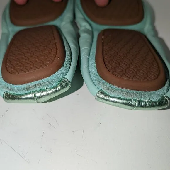 Yosi Samra Samantha Foldable Flats Mint Seafoam Green Metallic Leather Suede 7