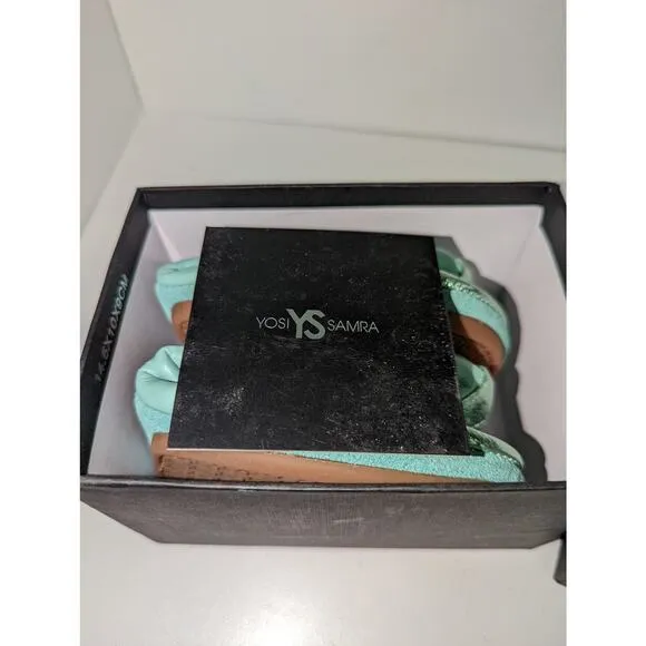 Yosi Samra Samantha Foldable Flats Mint Seafoam Green Metallic Leather Suede 7
