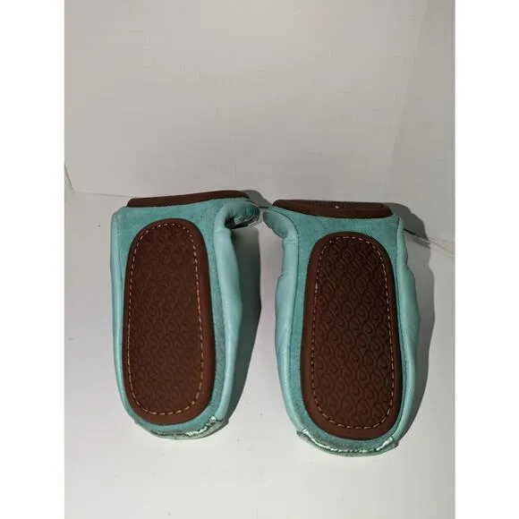 Yosi Samra Samantha Foldable Flats Mint Seafoam Green Metallic Leather Suede 7
