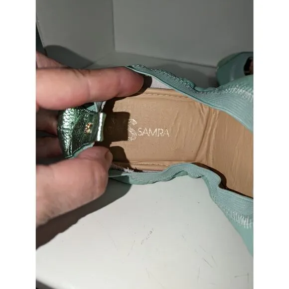 Yosi Samra Samantha Foldable Flats Mint Seafoam Green Metallic Leather Suede 7