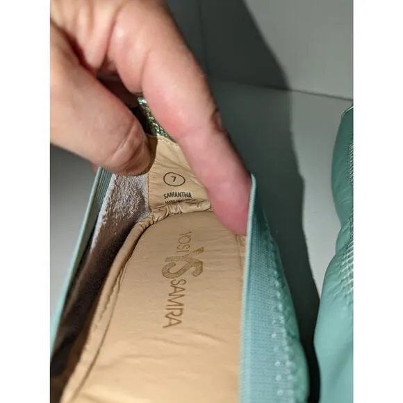 Yosi Samra Samantha Foldable Flats Mint Seafoam Green Metallic Leather Suede 7