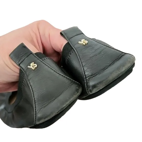 Yosi Samra Samara Foldable Ballet Flats 8 Black Flexible Leather Scrunchy
