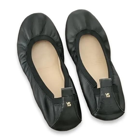 Yosi Samra Samara Foldable Ballet Flats 8 Black Flexible Leather Scrunchy