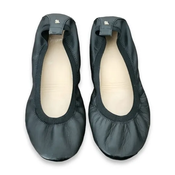 Yosi Samra Samara Foldable Ballet Flats 8 Black Flexible Leather Scrunchy