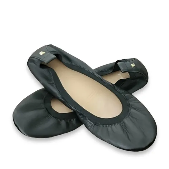 Yosi Samra Samara Foldable Ballet Flats 8 Black Flexible Leather Scrunchy